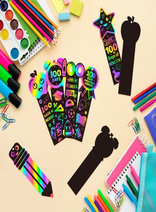 BeYumi 60Pcs 100 Days of School Scratch Bookmarks Gift Set for Kids DIY Pencil Clock Apple Medal Star Magic Scratch Paper Craft 100th Day of School Classroom Activity Art Project Party Favor - Image 5